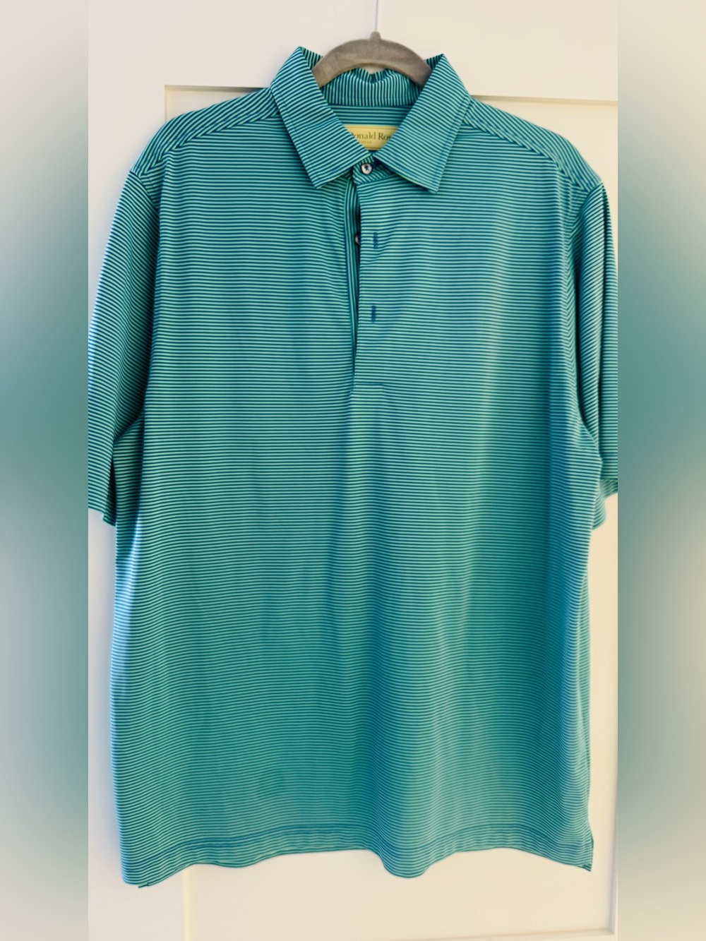 Donald Ross Gold Aqua Striped Polo Shirt Size Large like new